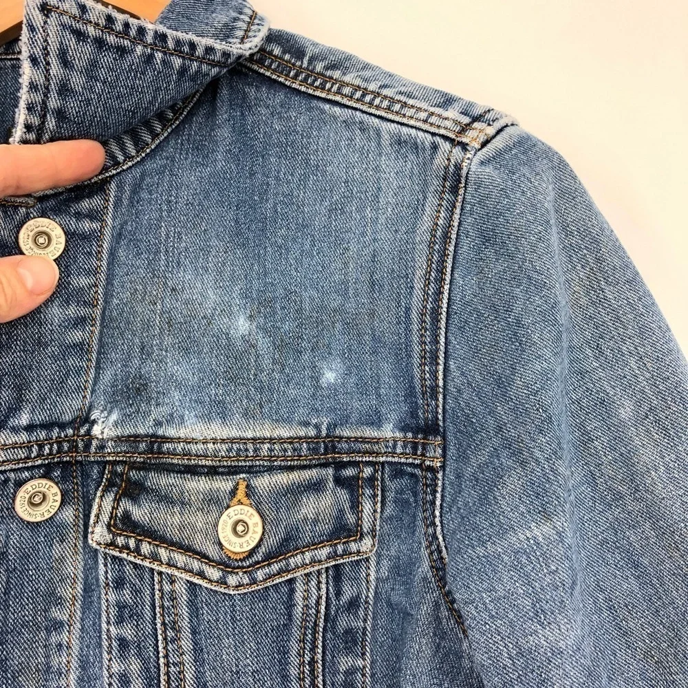 Eddie Bauer distressed blue denim jean jacket